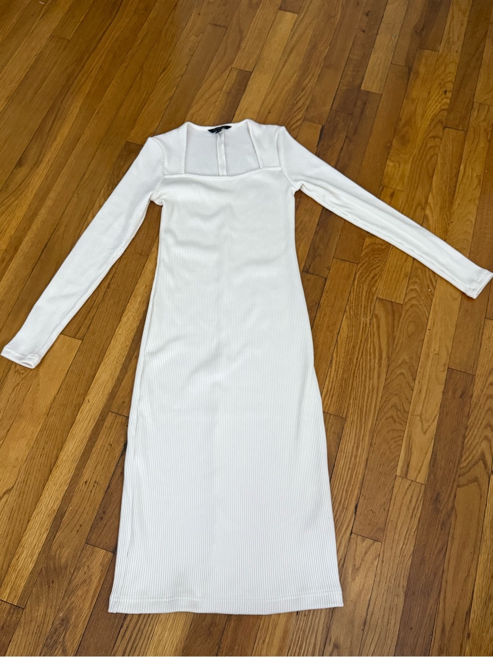 Banana Republic White Ribbed Long-Sleeve Midi Dress